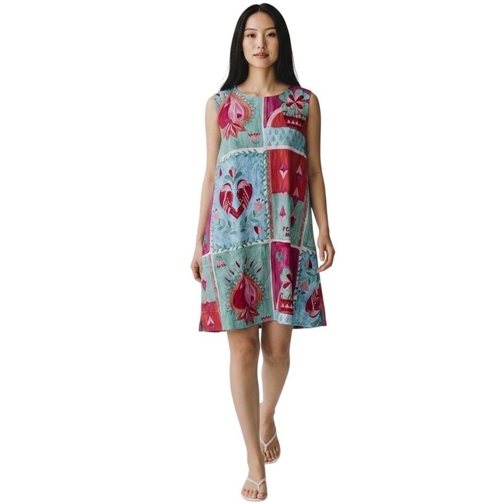Paper Heart Womens Sleeveless Linen Blend Mini Dress Small Artistic Colorful S